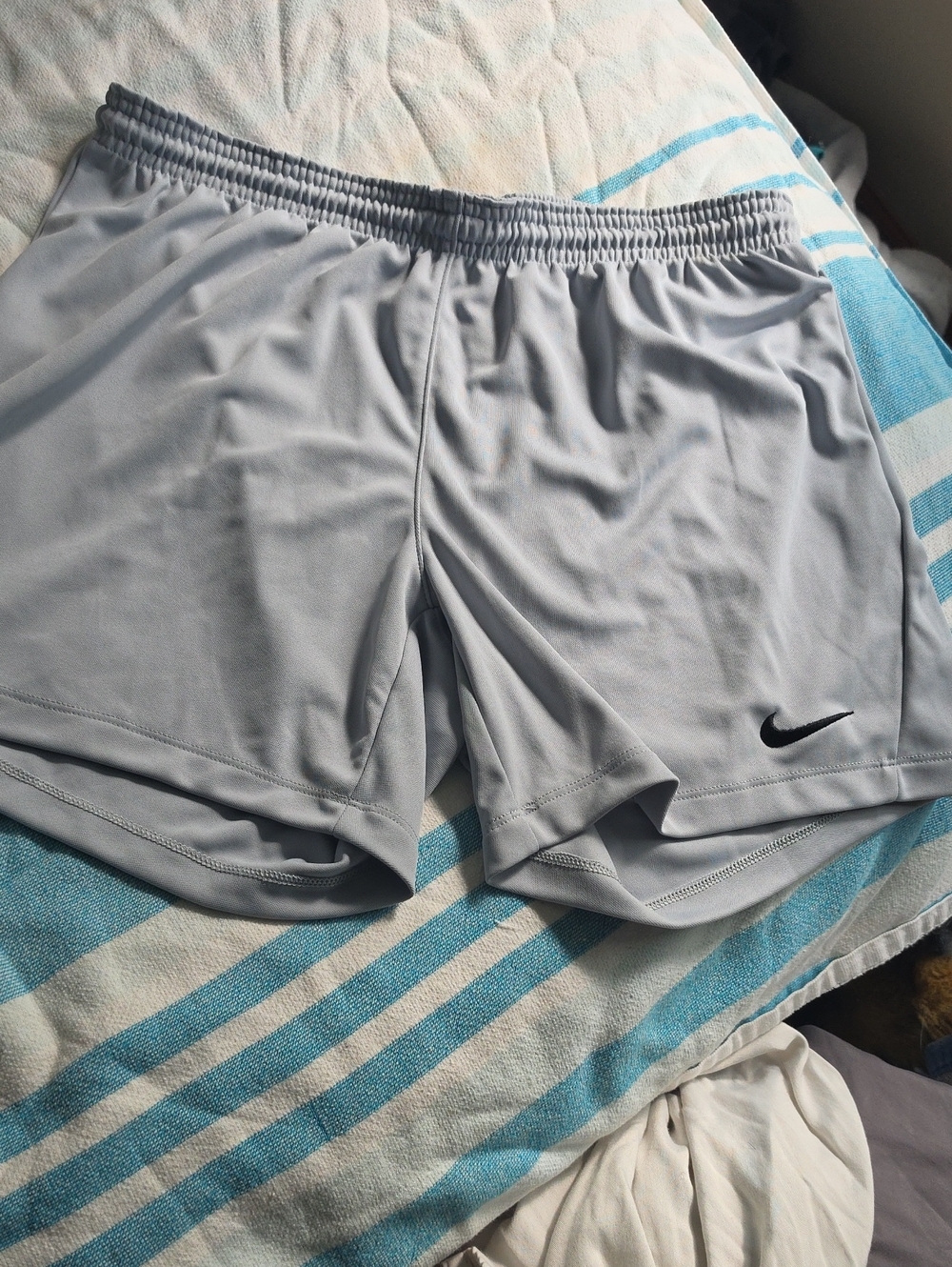 Nike Light Gray Workout Shorts with Black Swoosh Medium